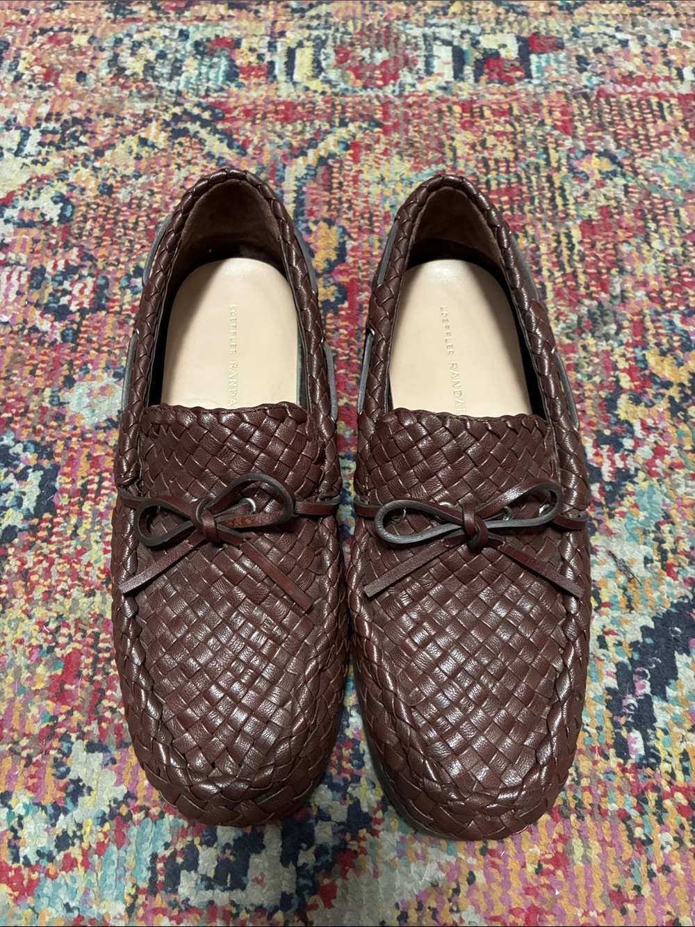 Loeffler Randall Woven Leather Loafers in Dark Brown